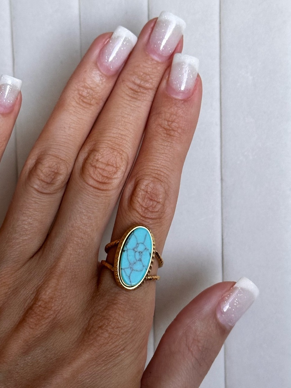 Boho Turquoise Style Gold Plated Ring Adjustable - Picture 10 of 10